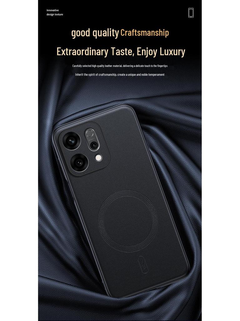 Leather-Textured Magnetic Silicone Phone Case for OPPO Reno14 – Unisex, Sleek Design.