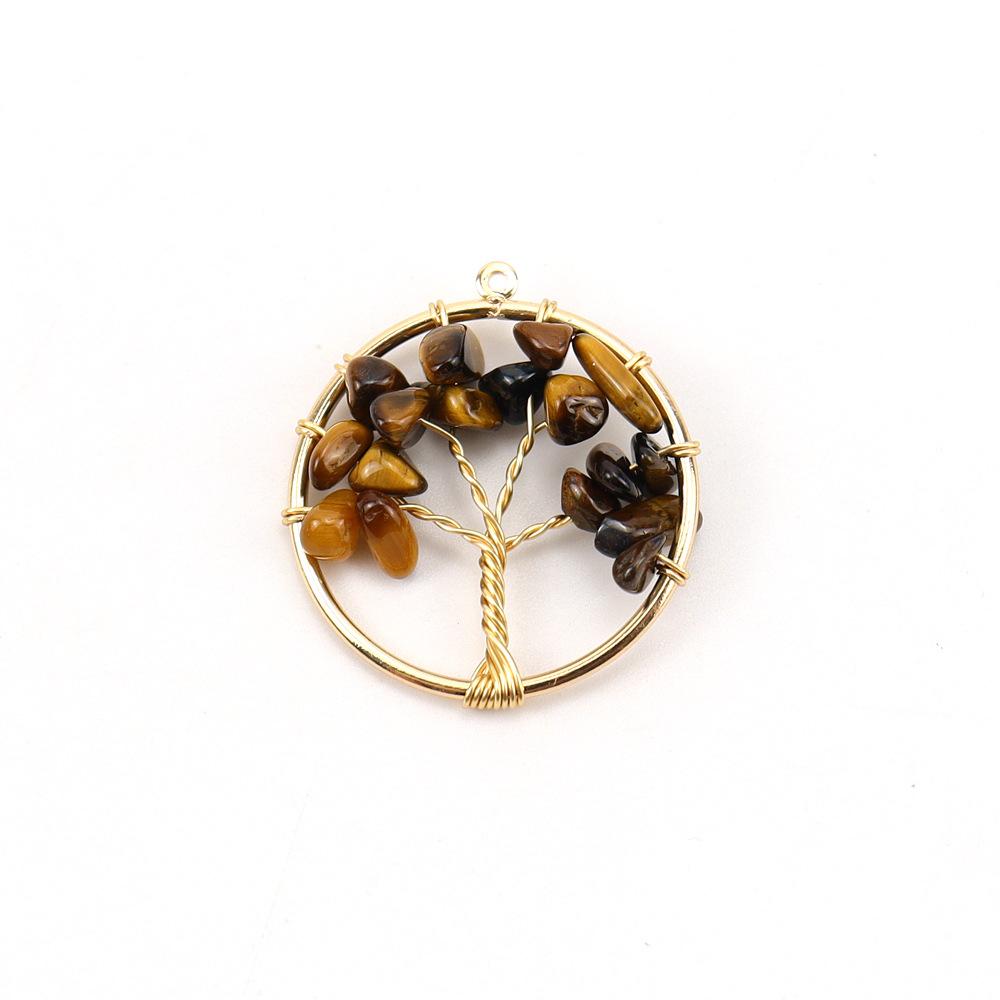 Gold 3Cm Tree Of Life Pendant Natural Crystal Gravel Fortune Tree Necklace Diy Accessories N114