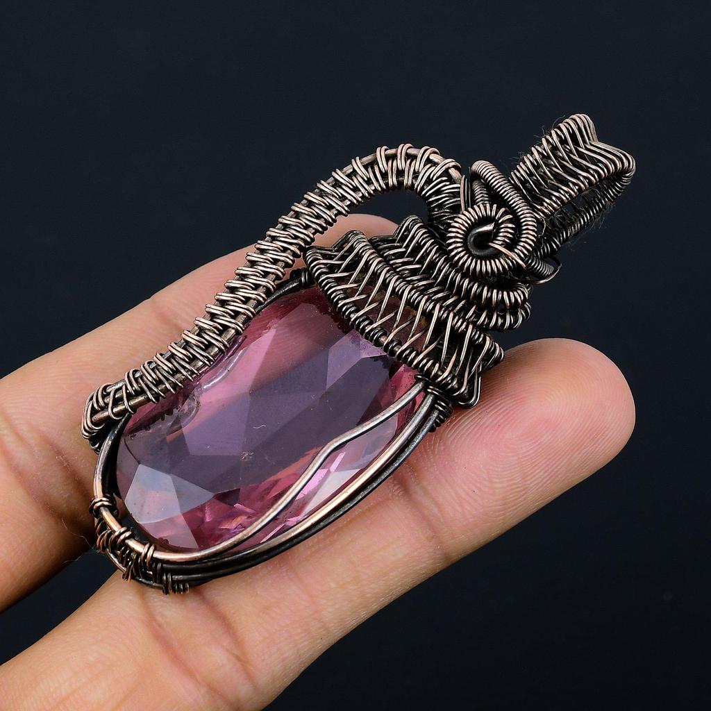 Kunzite Pendant Gemstone Handmade Jewelry,  999 Copper Wire Wrapped Pendant, Gift For Wife Jewelry