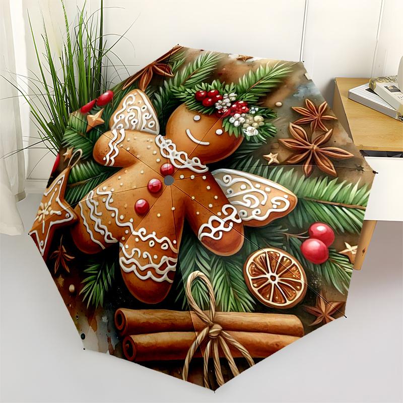 

Gingerbread Man Themed Travel Umbrella 8 Ribs Automatic Opening and Closing,Portable Folding Design,Compact and Stylish Umbrella Suitable