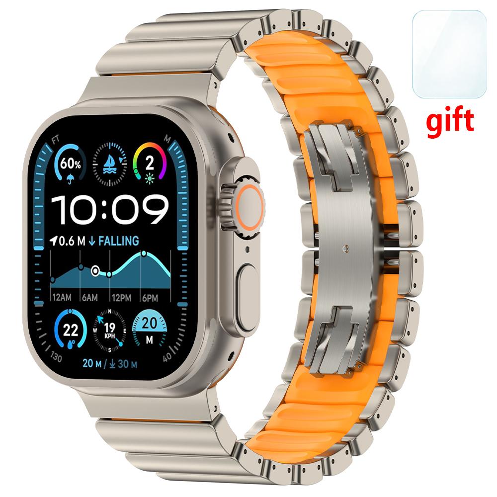 Titanium Rubber Watchband for Apple Watch Band Ultra 3 2 49mm 10 11 46mm Butterfly Clasp Strap for Iwatch 9 8 7 45mm 6 SE 3 44mm