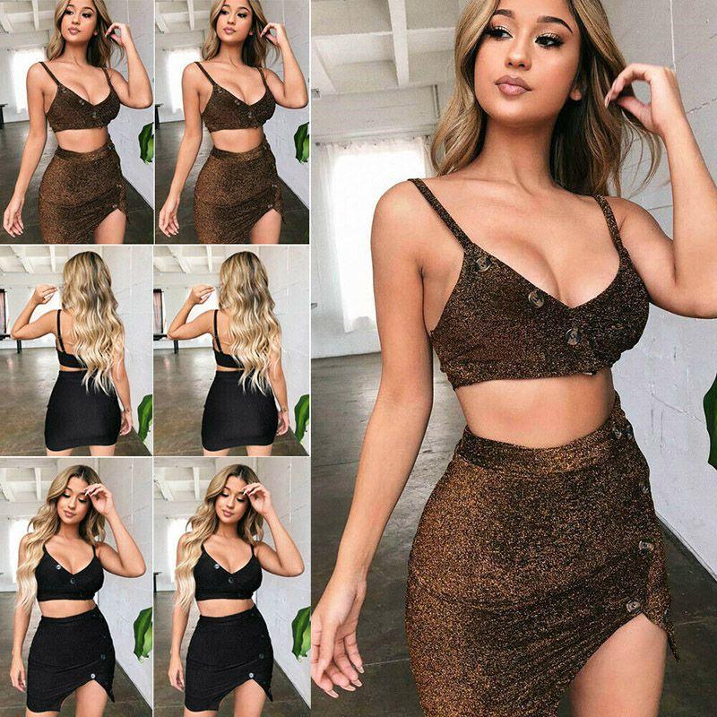 Premium Quality 2 Piece Women Bodycon Two Piece Crop Top And Skirt Set For Stylish Parties