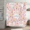 Adorable Pink Rabbit Flower Print Shower Curtain Set For Bathroom Decor 180Cm Waterproof Fabric Shower Panel Curtains Home Decor