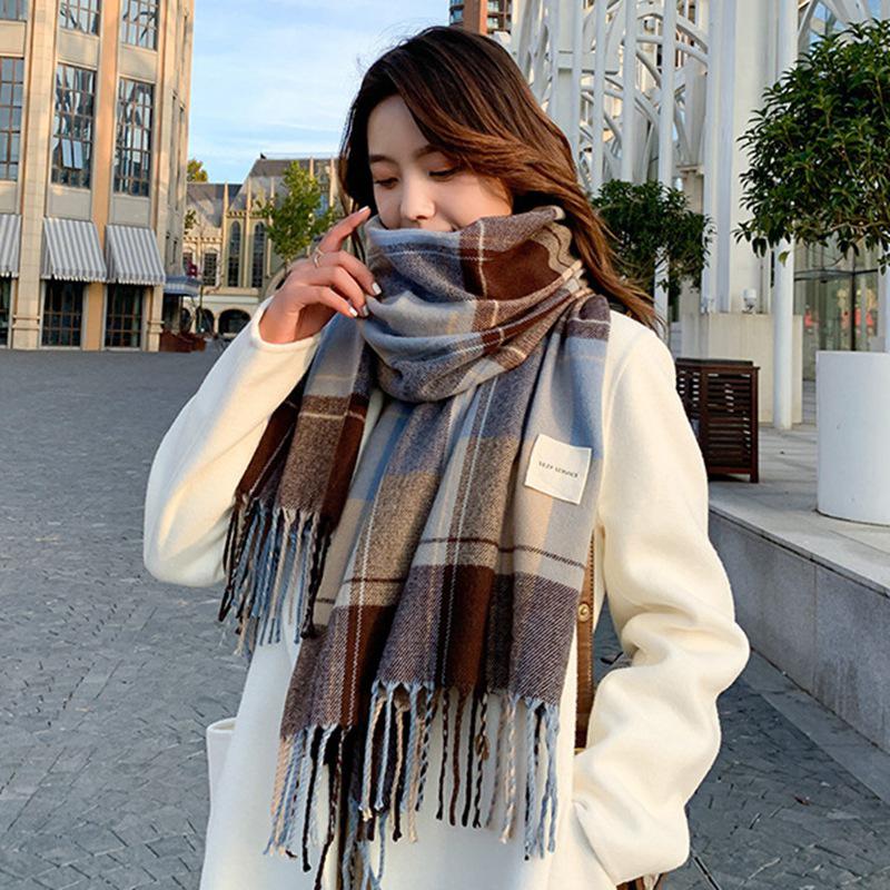 Scarf Women's Winter With Classic Plaid Thicken Student Long Shawl Lovers Neck Thicken To Keep Warm Tassel Poncho Echarpe Stole