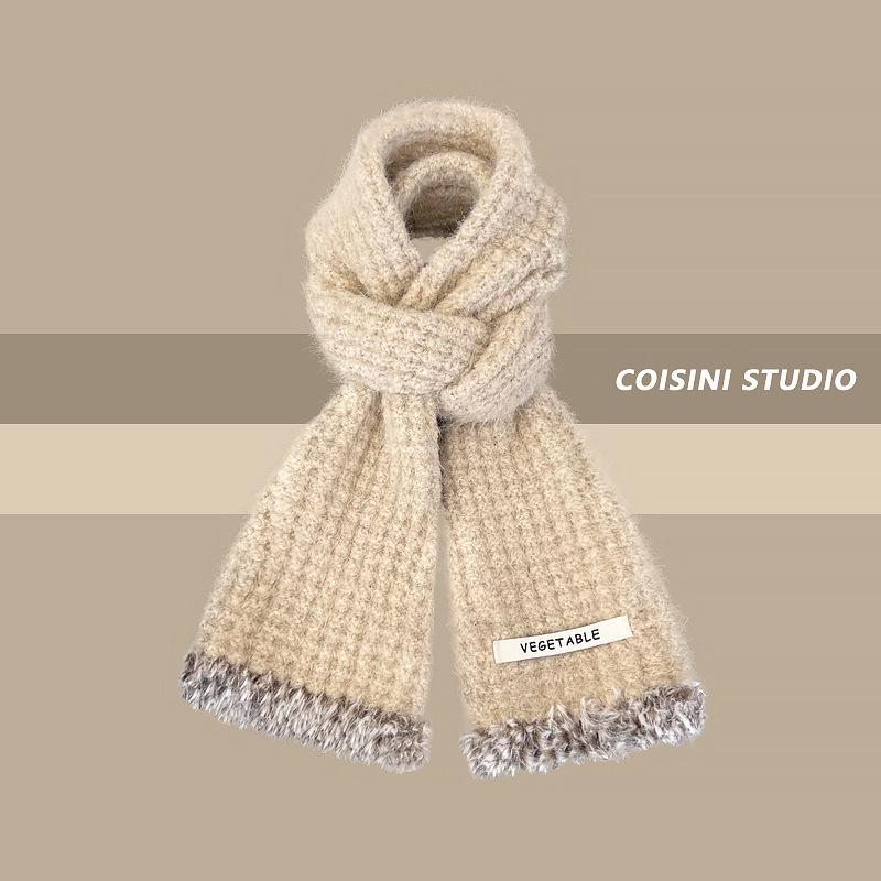 New Soft and Waxy Raw Edge Knitted Small Scarf for Women in Autumn and Winter Warm and Versatile Student Couple Woolen Scarf Trendy