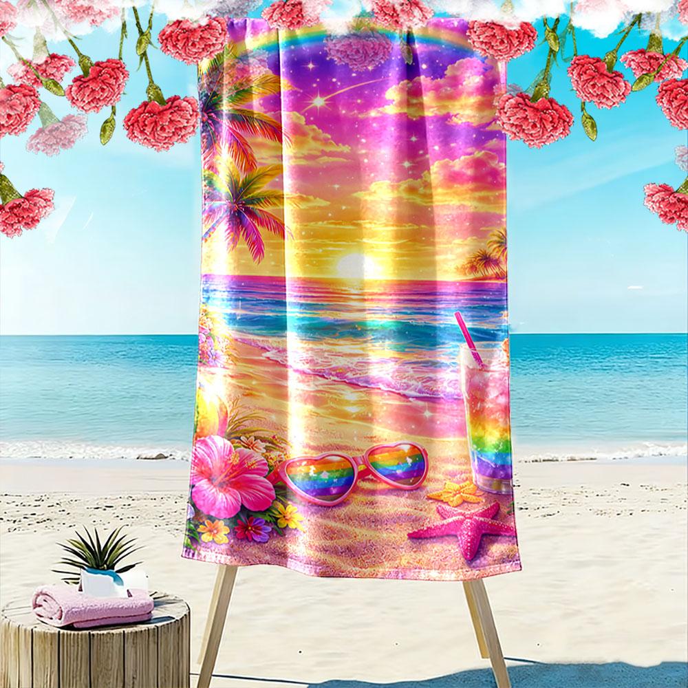Rainbow Beach Sunset Towel Beach Towel Quick-drying for Travel Outdoor Sports Jogging Beach and Swimming