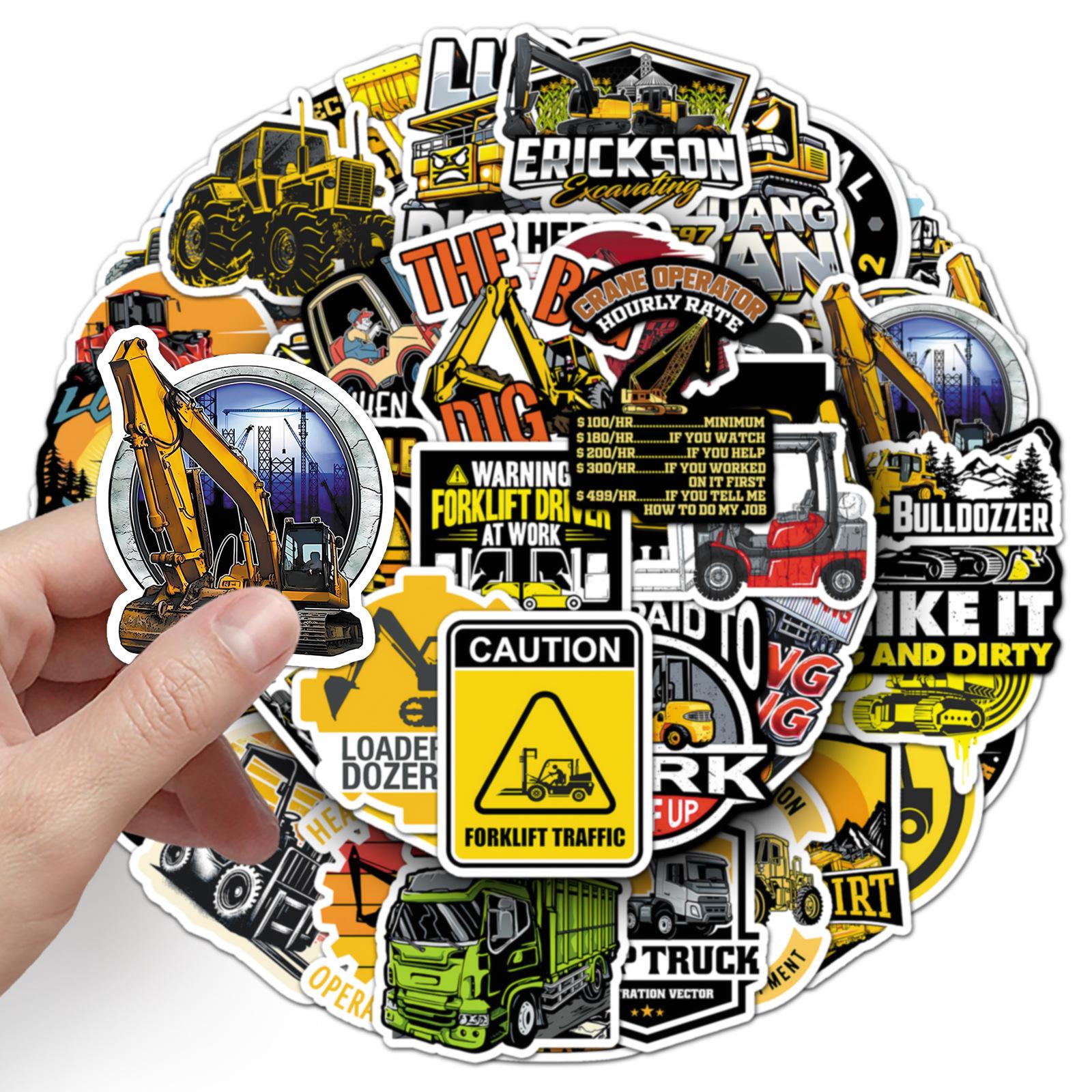 

50/100 Pcs Construction Vehicle Stickers, Waterproof for Suitcase Helmet Skate Phone Stationery Box Cup Lunch Box Decals
