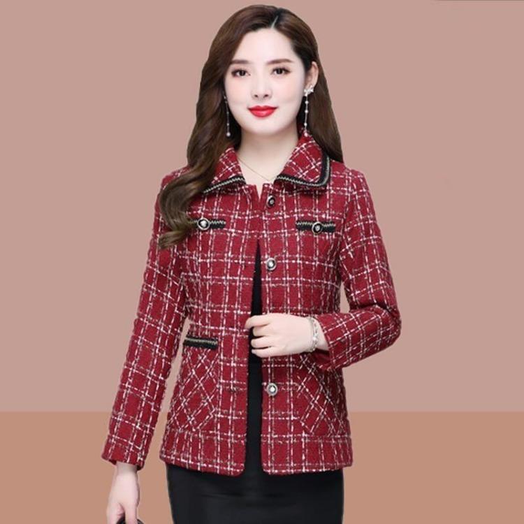 New French Jacquard Plaid Coat Women Loose Short Spring Autumn Clothes