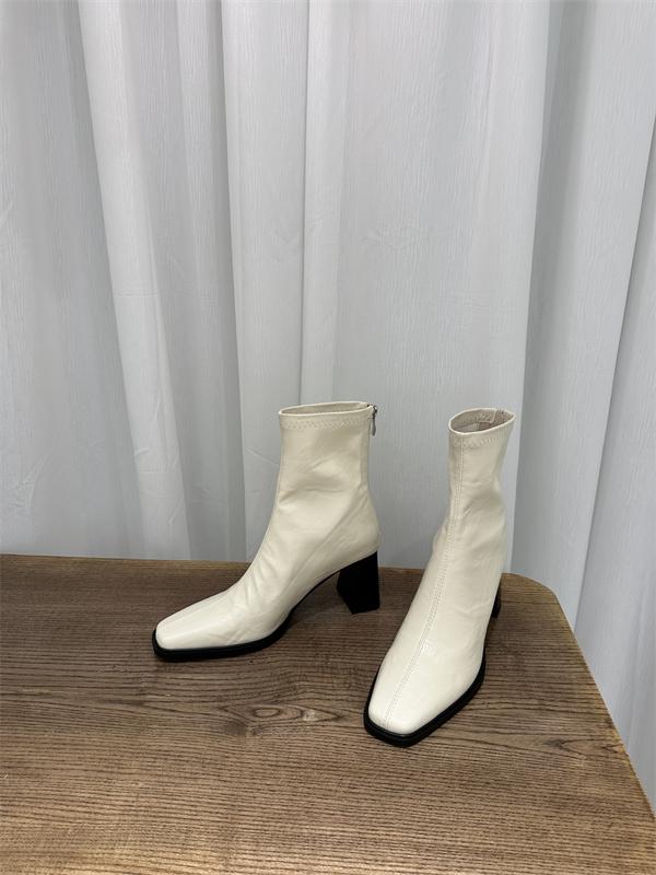 

Ботильоны Мартин на толстом каблуке с квадратным носком и короткой голенью, на молнии сзади, весна-осень 2025, новый стиль Spice Girl, европейский и американский маленький ароматный стиль 40 бежевый