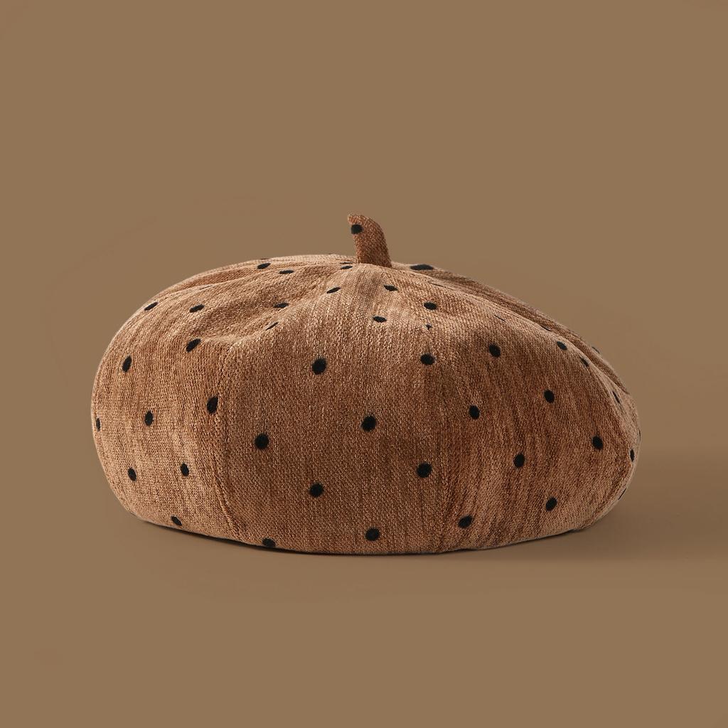 Women Vintage Polka Dot Beret Autumn Winter Versatile Pumpkin Hat