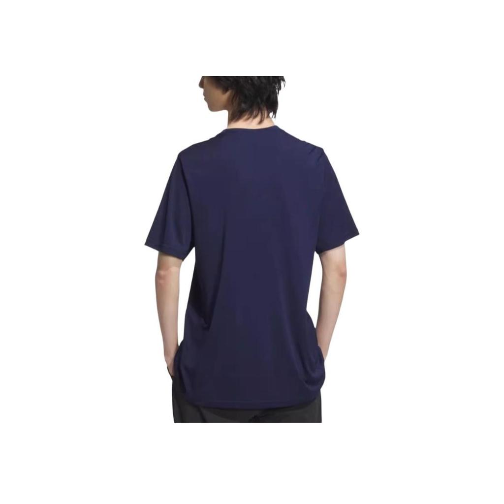 Adidas Letter Print Crew Neck Short Sleeve T-Shirt Unisex Tops Navy-Blue JJ0891