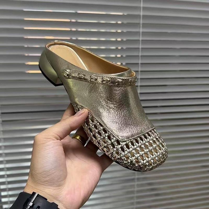 

Баотоу Тапочки Осень Новые Круглый Носок Глубокий Вырез Металлическая Пряжка Мягкая Подошва Нескользящие Туфли на Блочном Каблуке 37