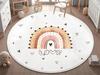 Watercolor Rainbow Star Heart Round Rug Washable Floor Mat for Kids Bedroom Playroom Sweet Boho Nursery Indoor Home Decor