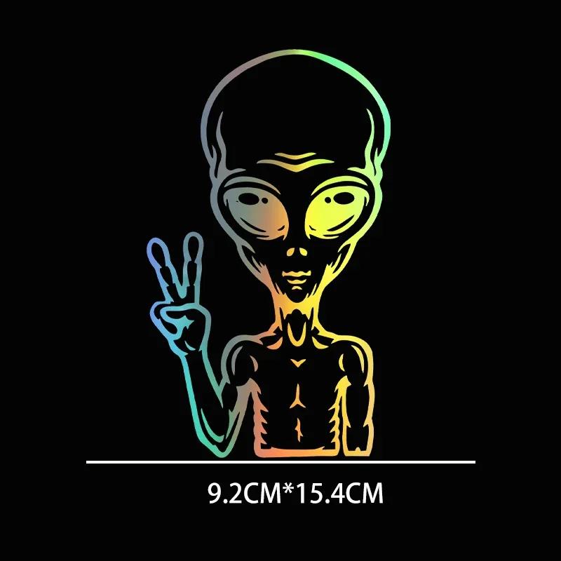 9.2X15.4CM Utsøkte Bilklistremerker Vinyl Dekal Tegneserie Alien Fredstegn Interessant Bil Dekorativ
