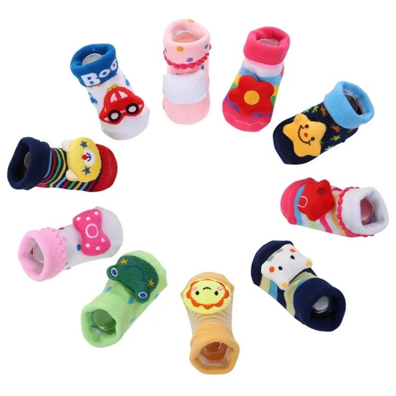 READY STOCK 0-12months Newborn New Cartoon Anti-skid Three-dimensional Doll Baby Socks Striped Dot Cute Children's Socks