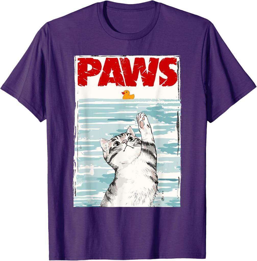 Paws Jaws Parody Cat Rubber Duck Graphic TShirt Men Women Casual Cotton Tee
