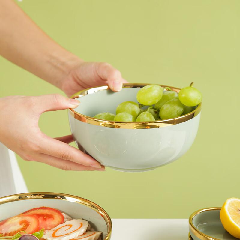 Nordic Style Gold Rim Ceramic Deep Plate