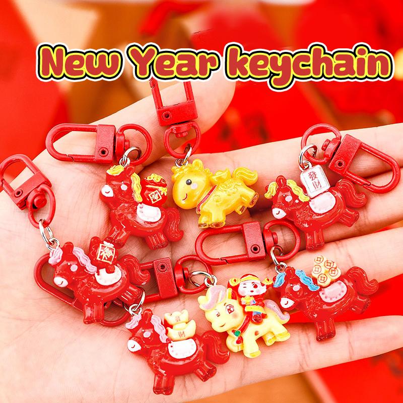 1/7 Stück Cartoon Jahr des Pferdes Schlüsselanhänger Niedlicher Harz-Pony-Schlüsselring Taschendekoration Zubehör Jahresanhänger Kleine Geschenke