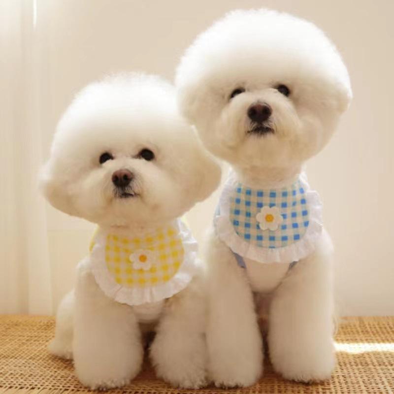 Bavaglino a quadri con fiori per cane, asciugamano per saliva per animali domestici, Bichon Teddy, sciarpa per Pomerania, accessori per gatti
