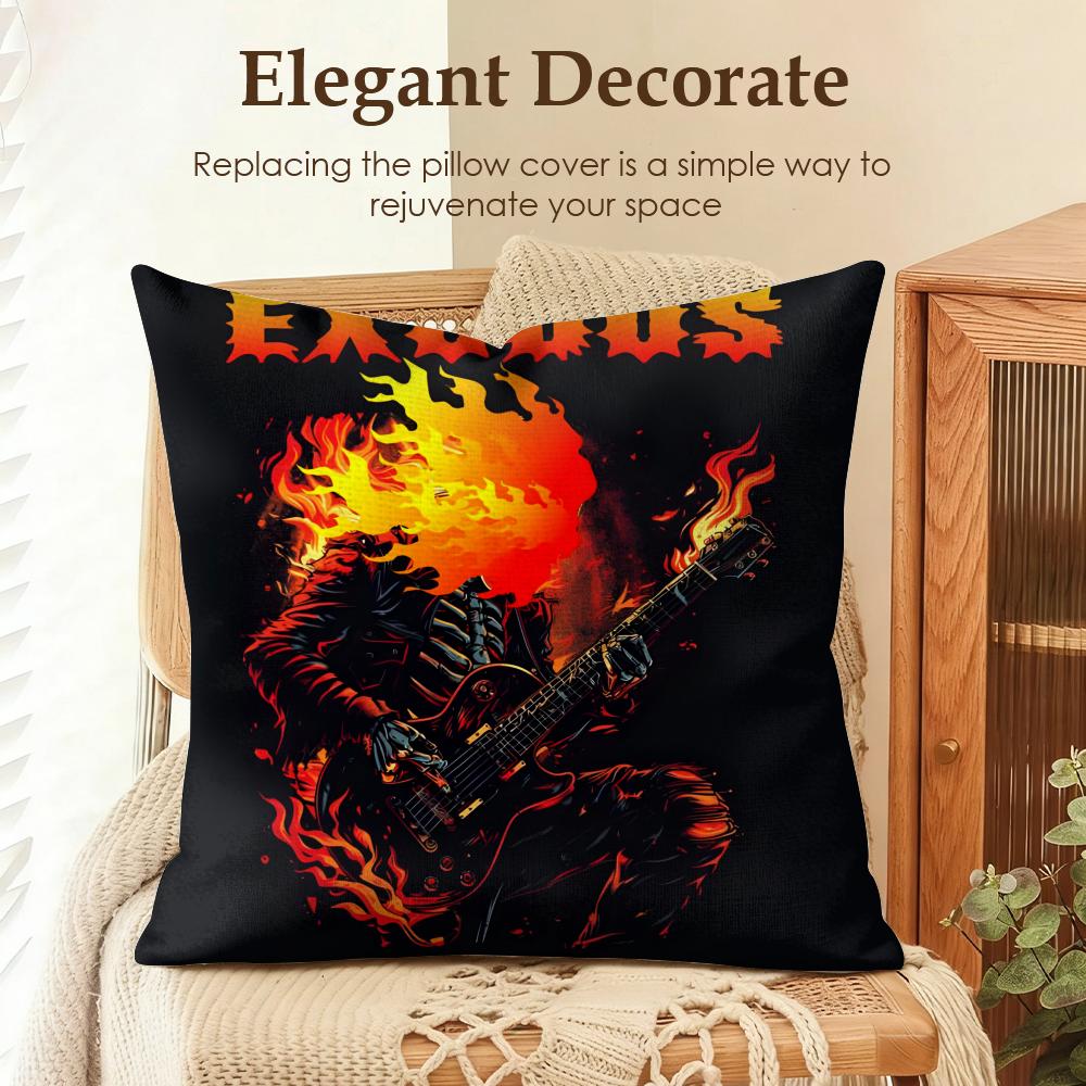 Band EExodus Cushion Cover Natural Linen Organic Fabric DoubleSided Printing Sofa Home Decor Gift Pillow Case