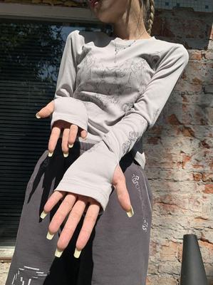 Y2K European & American Women's Long Sleeve Printed Crew Neck Summer Top