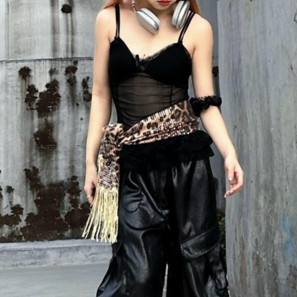 Hip-hop Tassels Leopard Print Belt Sequin Cargo Pants Waist Band Jazz Dance Hip Scarf  Streetwear