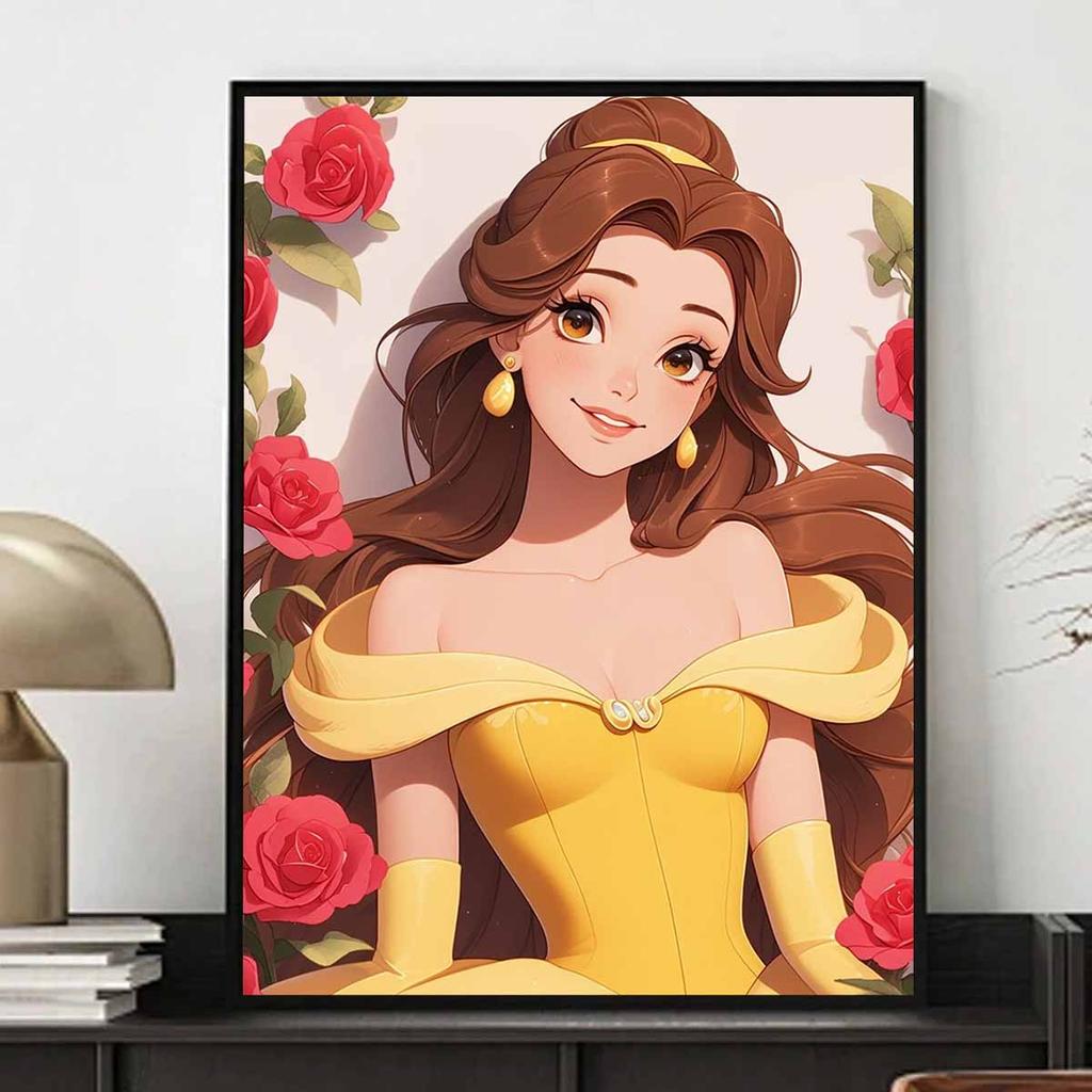Disney Belle Diamond Mosaic Painting Art Kit Handmade DIY Home Decor Red Rose Princess Aesthetic Craft Set Wall Ornament