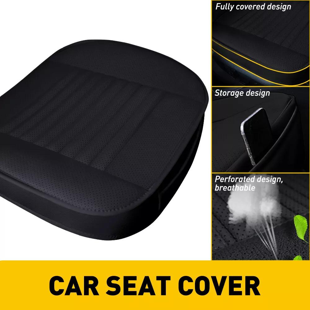 Car Seat Cover PU Leather Cushion All Season Universal Anti Slip Breathable And Easy To Clean Black Front Seat Protective Cove