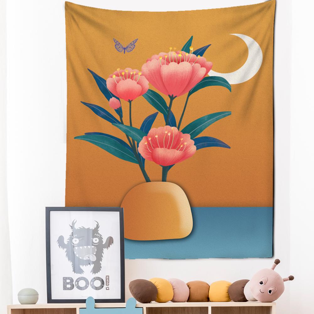 Tapiserie cu pictură în ulei, agățată pe perete, cu flori, stil boem, artă, hippie, tapiz, pentru dormitor pentru fete, decor acasă