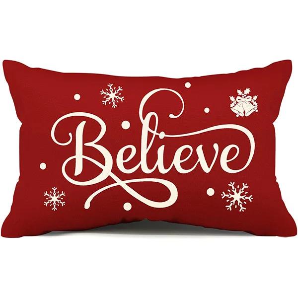 New Christmas Style Simple Letter Double-sided Printed Linen Pillow for Home Decoration, Sofa Waist Pillowcase