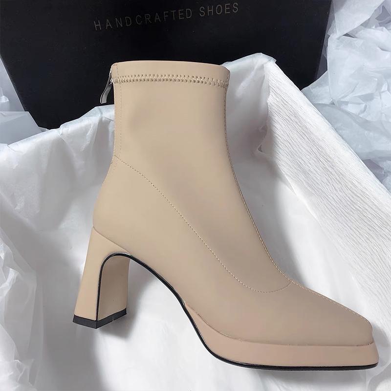Stivali con Tacco Alto da Donna Stivaletti Punta Quadrata Scarpe Invernali Nuovi Goth Zip Chelsea Boots Décolleté Calzature da Passeggio Gladiator Motorcycle Botas