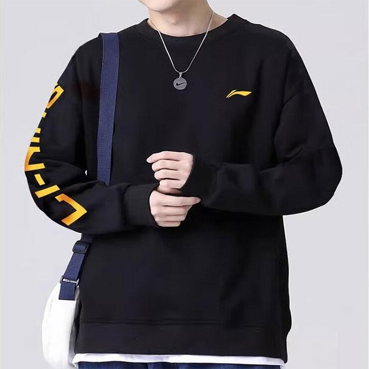 Li Ning Campus Series Letter Round Neck Pullover Sweatshirt Unisex Sweatshirt Black YWDT311-2