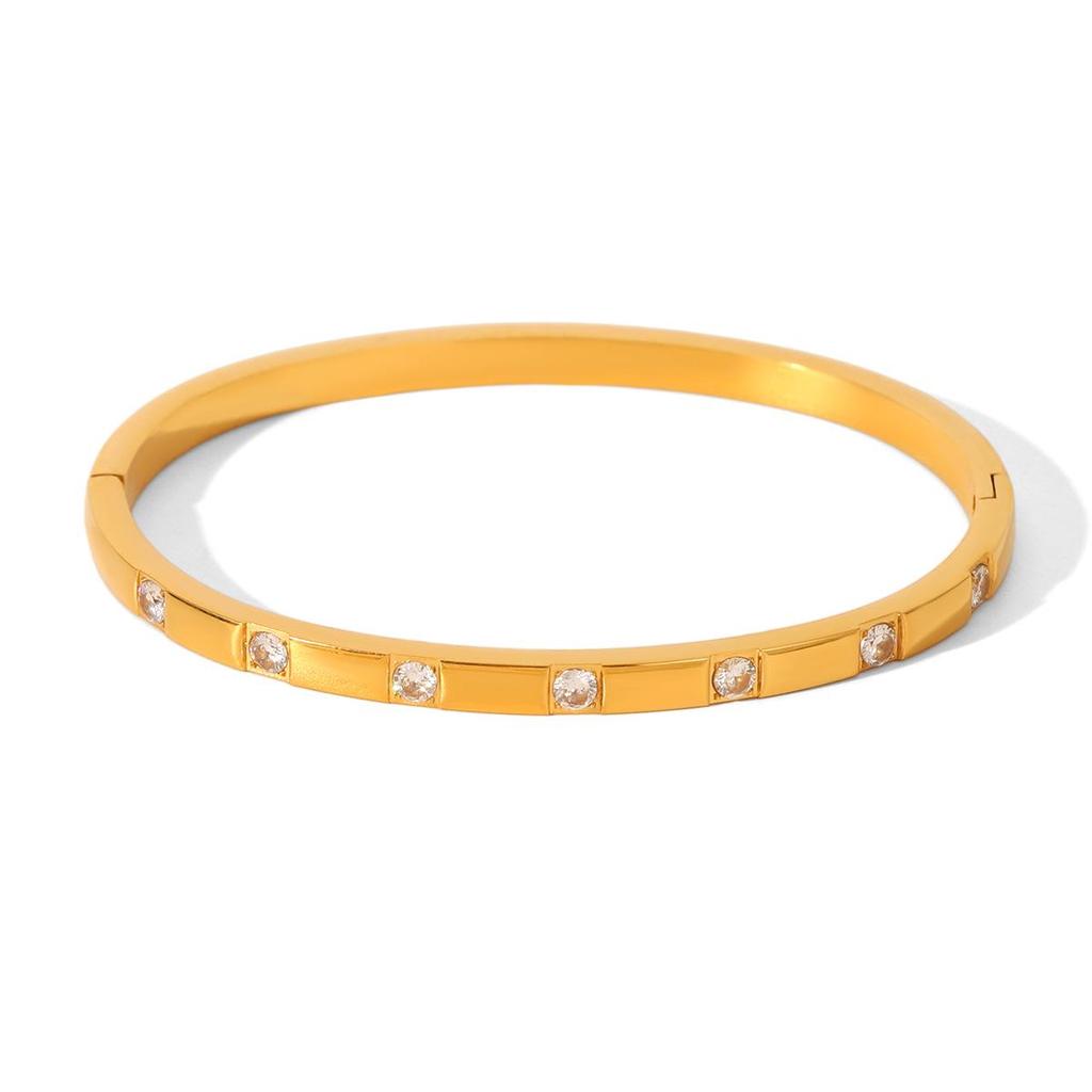 18K Gold-Plated Diamond-Studded Stainless Steel Bangle – Light Luxury Zircon Autumn/Winter Bracelet for Women