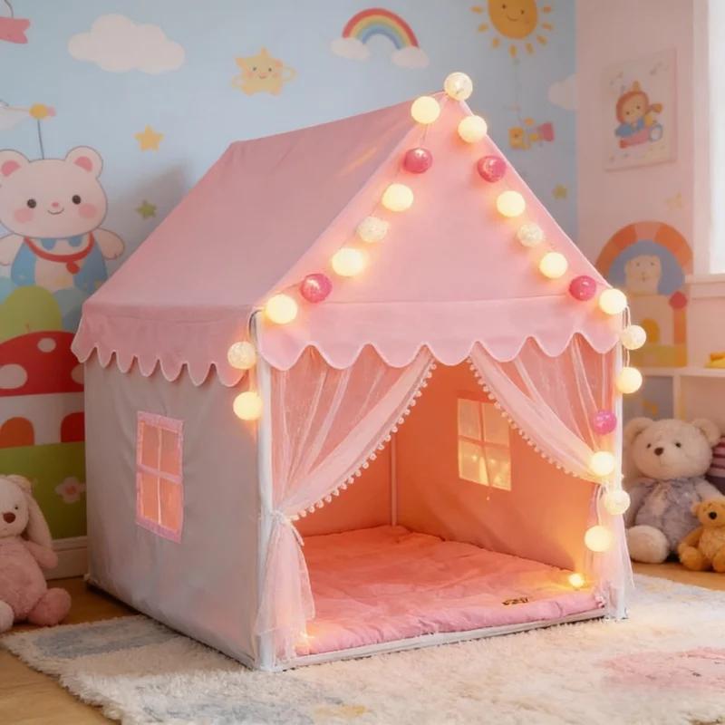 Foldable Portable Children Tipi Tent Large Pink Princess Party Castle Girls Play House Baby Room Decor Kids Gift Play Supply