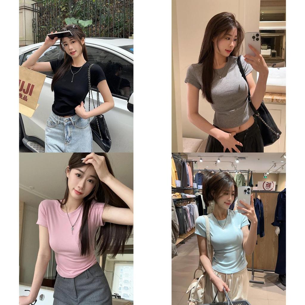 Tshirt For Women Summer Cotton Blend Short Sleeve Slim Fit Casual Top