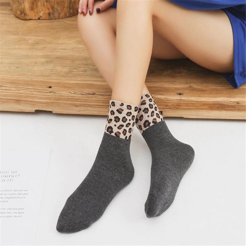 Spring Winter Women Retro Fashion Cotton High Street Popular Leopard Stripe Socks Harajuku Cool Hipster Cozy Chaussette