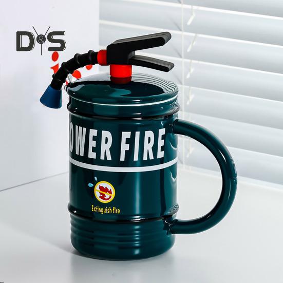 Ceramic Coffee Mug 450ml Funny Flame Extinguisher Cup with Lid Ice Chocolate Milk Beverage Mug Creative Gift for Men Women