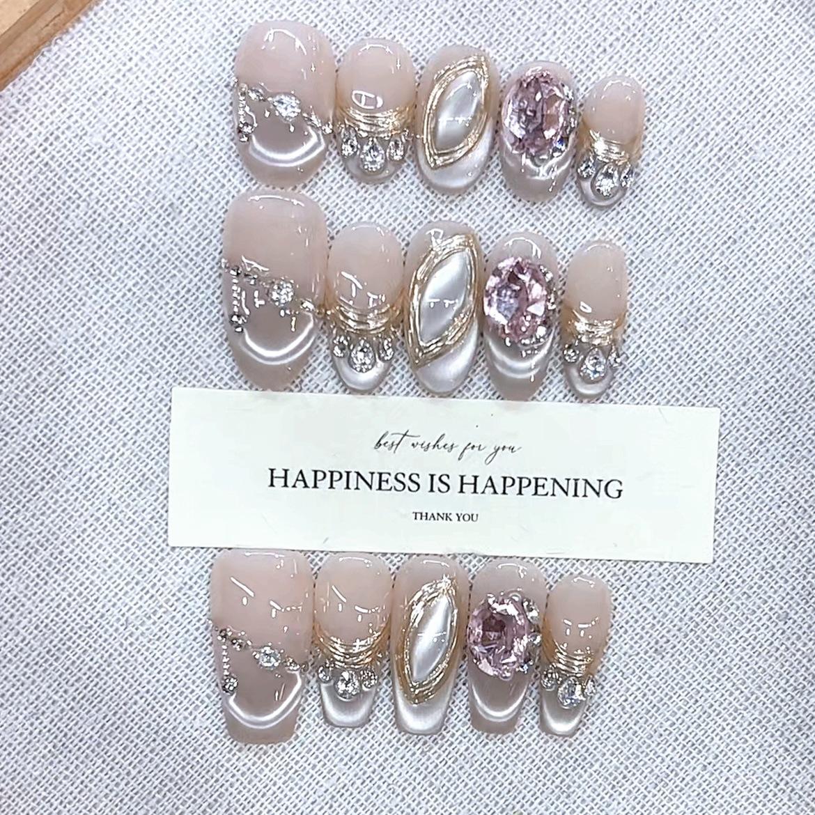 

Handmade Wearable Summer New Universal Gravitational Zircon French Light-chasing Cat Eye Nail Art Patch large L