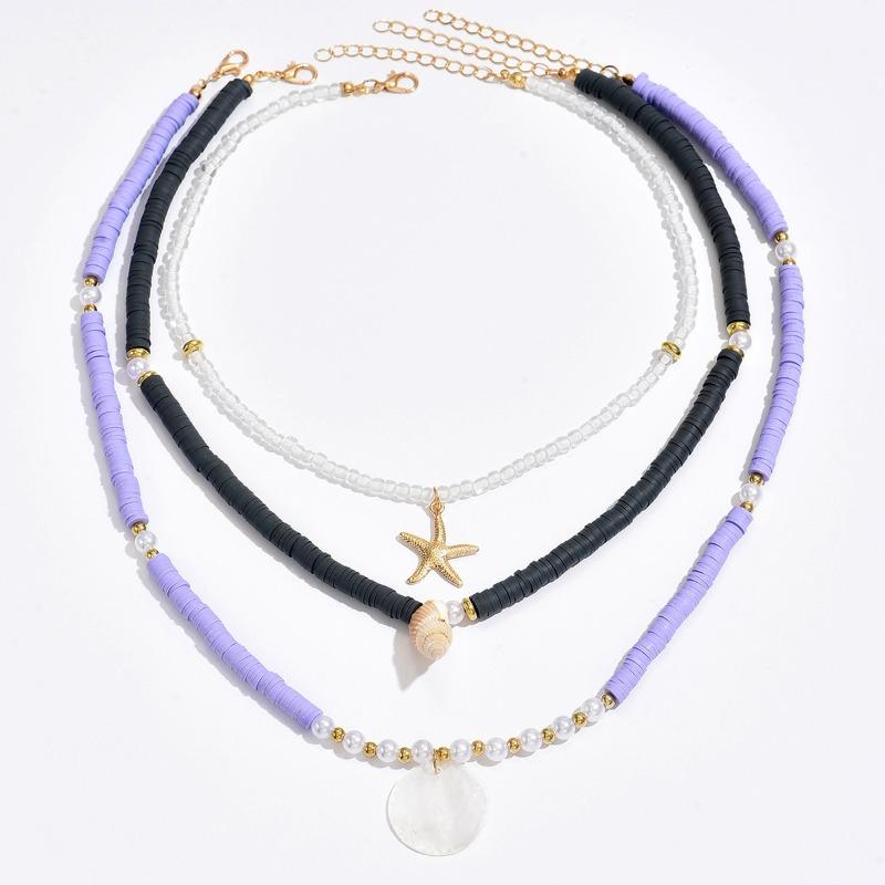 Soft Pottery Pearl Necklace Bohemian Purple Beaded Accessories Ocean Wind Starfish Stacked Neck Women