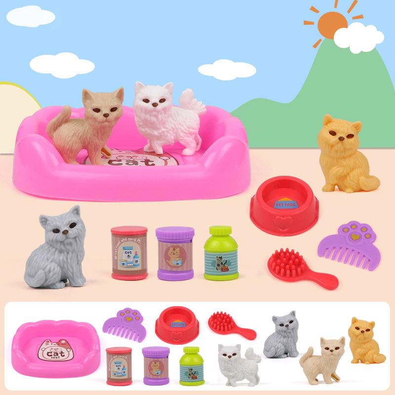 8/11Pcs Christmas Diy Decoration Gifts Cute Dog Pet Basket Family Toys Cat Nest Set Props Scene Playing Toys