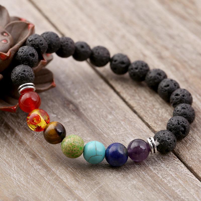 European Bestseller: Alloy & Volcanic Stone Beaded Bracelet with Seven-Color Stones