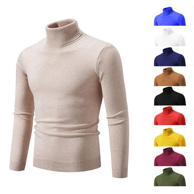 New Autumn And Winter Men'S Simple Solid Color Sweater, Fashionable Men'S Casual High Neck Base Sweater