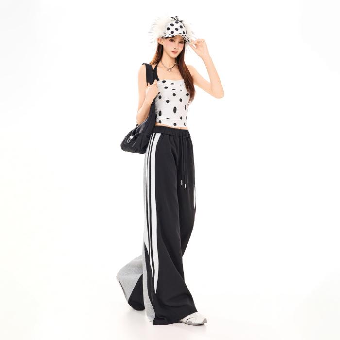 Women s Retro Elastic Waist Drawstring Wide-Leg Sweatpants - Spring/Summer 2026 Collection Large