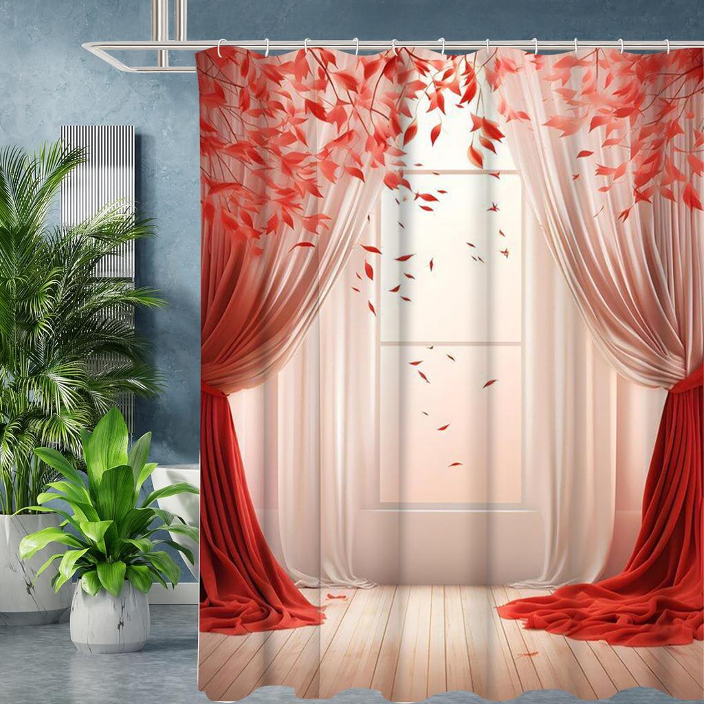 2D Gauze Curtain Printing Pink Shower Curtain, Bathroom Shower Waterproof Curtain with 12 Hooks, Home Decoration, Free Delivery