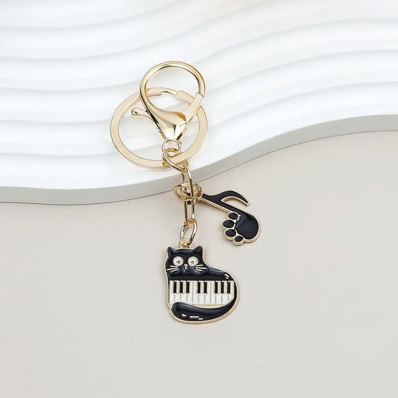 1PC Car Key Chains Creative Cat Keychain Handbag Charm Alloy Guitar for Women Music Note Pendant Keyring Musical Piano