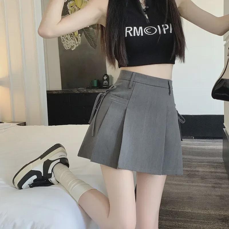 2024 Summer Korean Style Irregular High Waist Pleated A-Line Skirt for Women