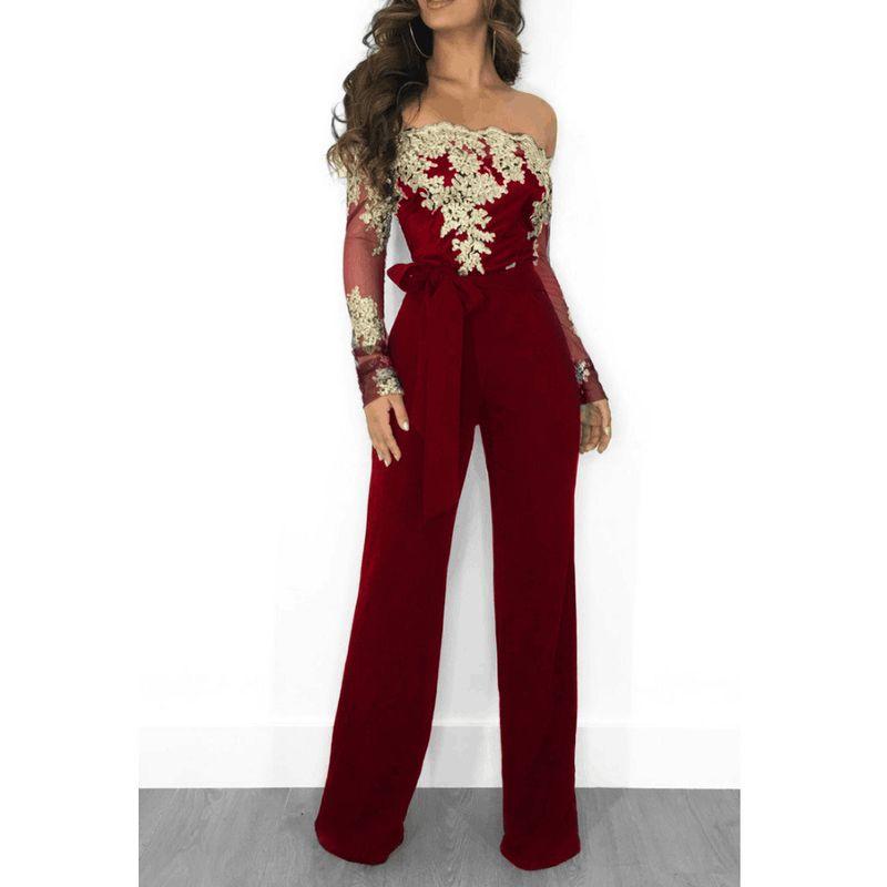 Long Sleeve Women Jumpsuit Elegant Wide Leg Jumpsuit 3XL
