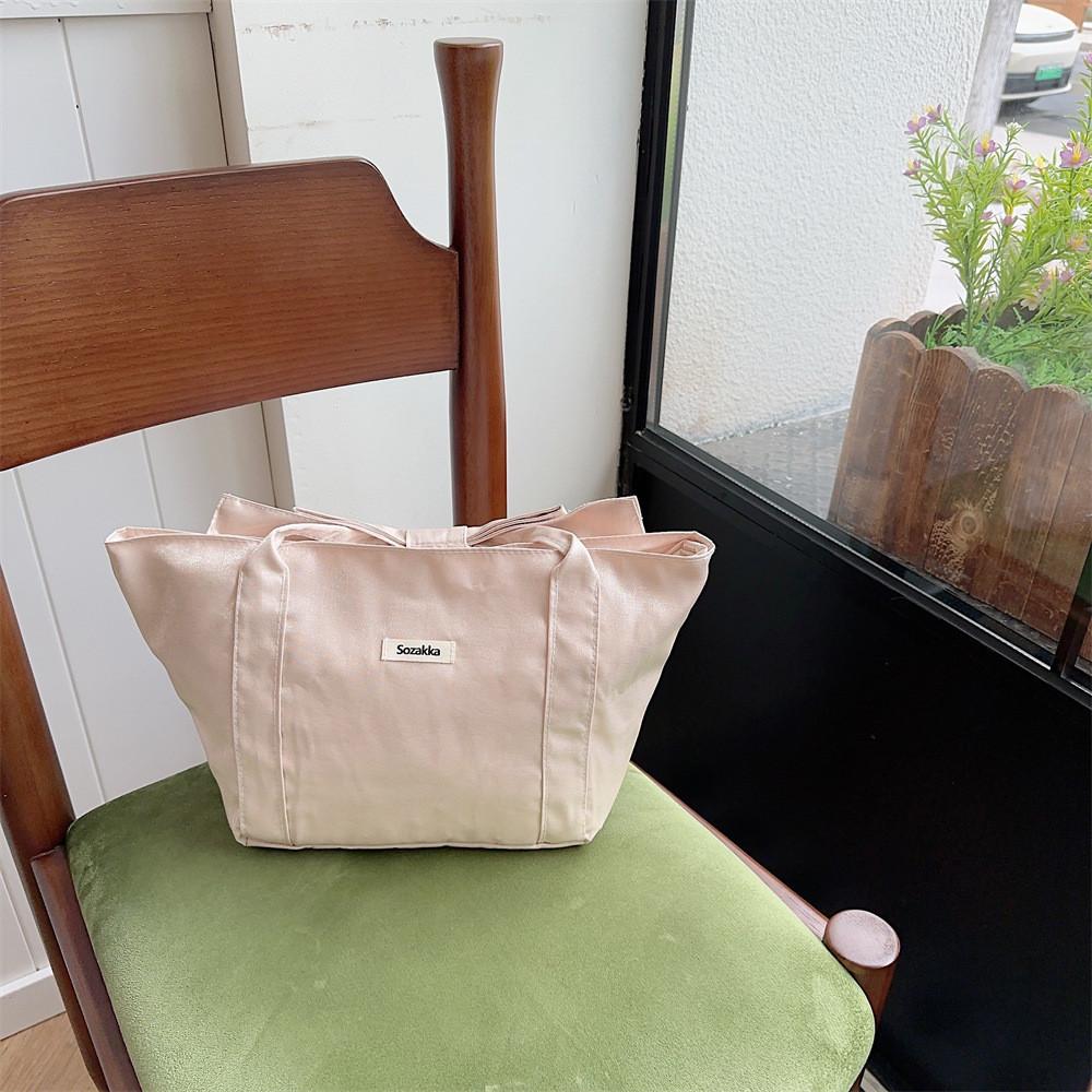Trendy Soft Tote Bag With Bow For Women 2024 Everyday Use Pink Green Beige