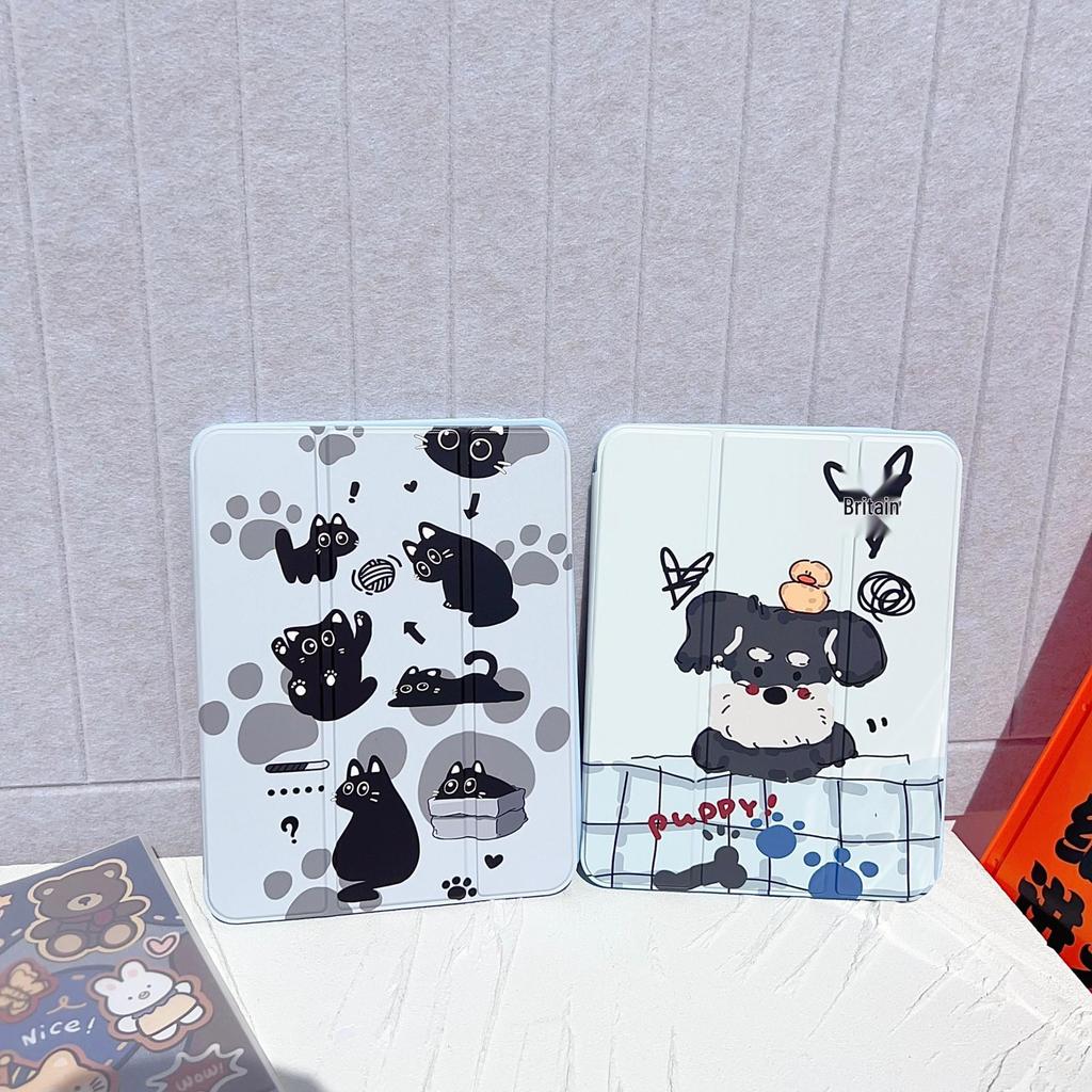 Cartoon Style Tri-Fold Case for iPad/iPad Pro 2021 - Old Dog Cat Design