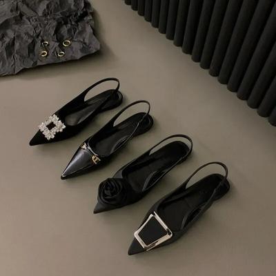 Sommer Design Frauen Sandalen Schuhe Mode Strass Slip auf Flats Heels Damen Spitz Zehe Elegante Slingback Sandalen